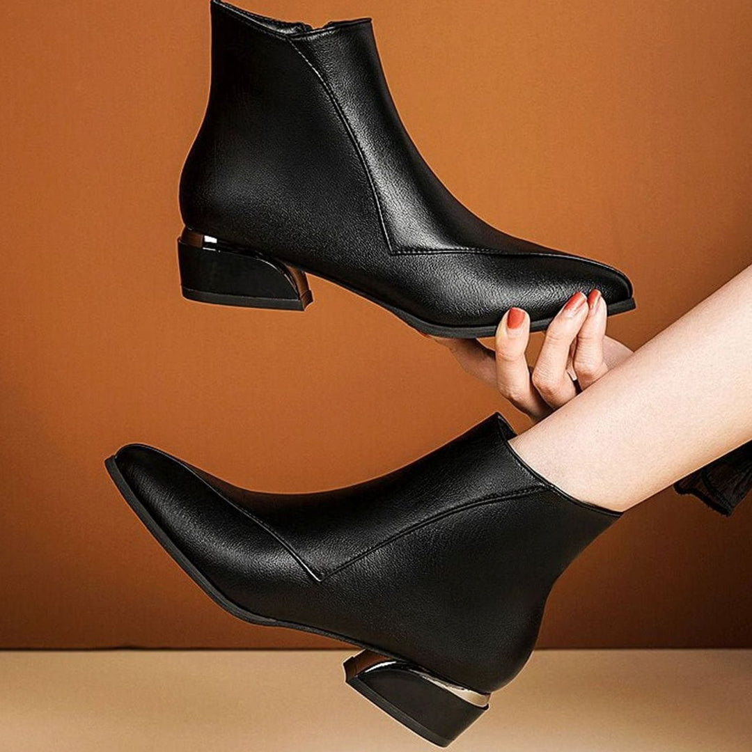 Women's Pointed-Toe Low Block-Heel Side-Zip Ankle Boots
