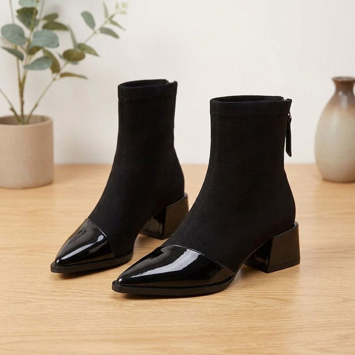 Women's Pointed-Toe Patent Detail Block Heel Ankle Boots