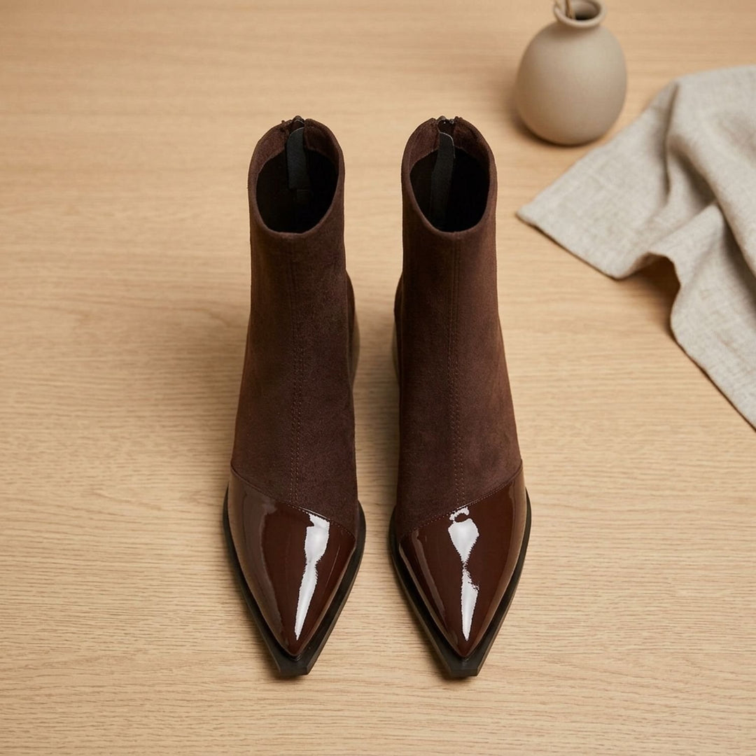 Women's Pointed-Toe Patent Detail Block Heel Ankle Boots