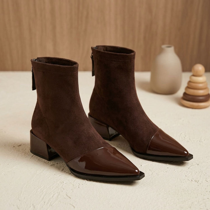Women's Pointed-Toe Patent Detail Block Heel Ankle Boots