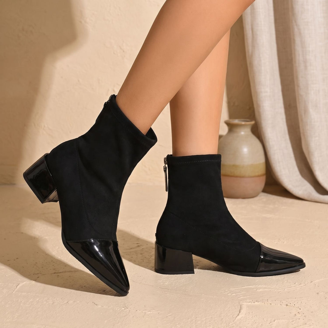 Women's Pointed-Toe Patent Detail Block Heel Ankle Boots