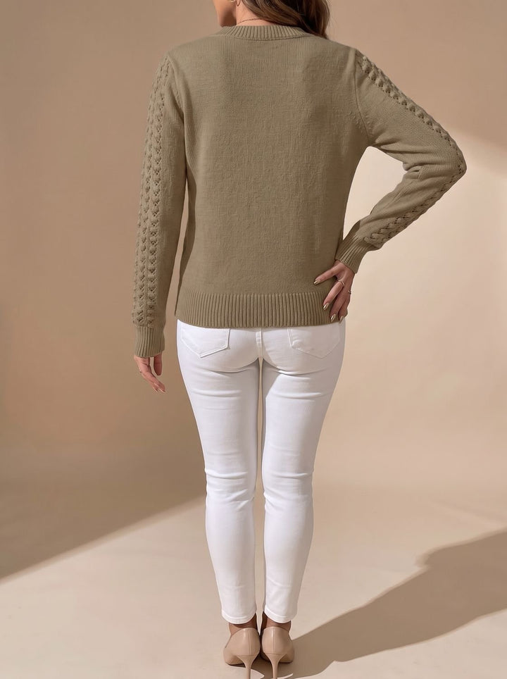 Women's Pointelle-Knit Cropped Long-Sleeve Crew Neck Sweater