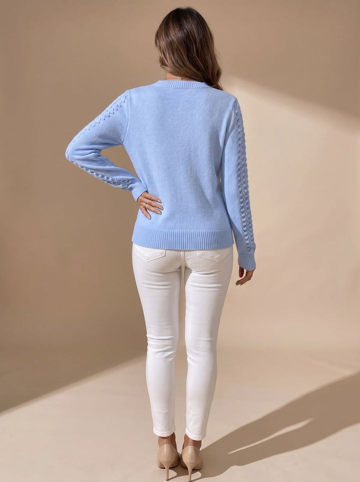 Women's Pointelle-Knit Cropped Long-Sleeve Crew Neck Sweater