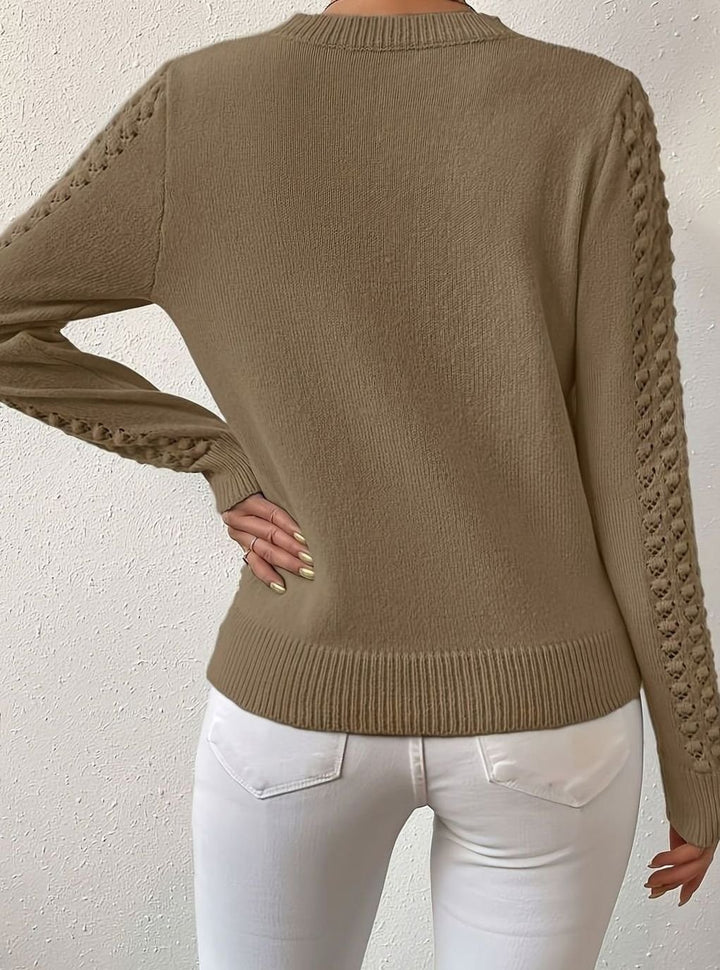 Women's Pointelle-Knit Round Neck Long Sleeve Sweater