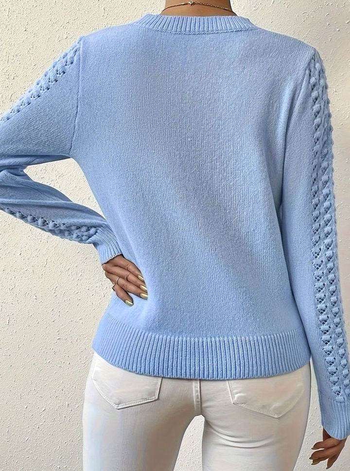 Women's Pointelle-Knit Round Neck Long Sleeve Sweater