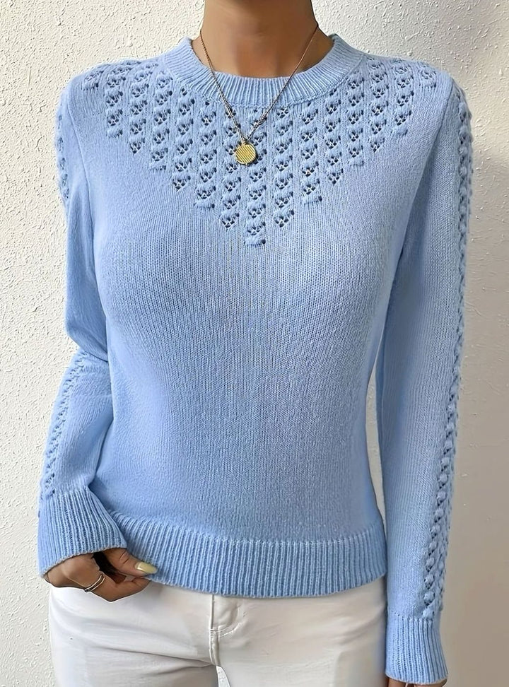 Women's Pointelle-Knit Round Neck Long Sleeve Sweater