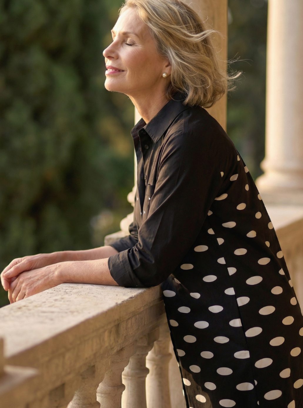Women's Polka Dot Collared Knee-Length Shirtdress