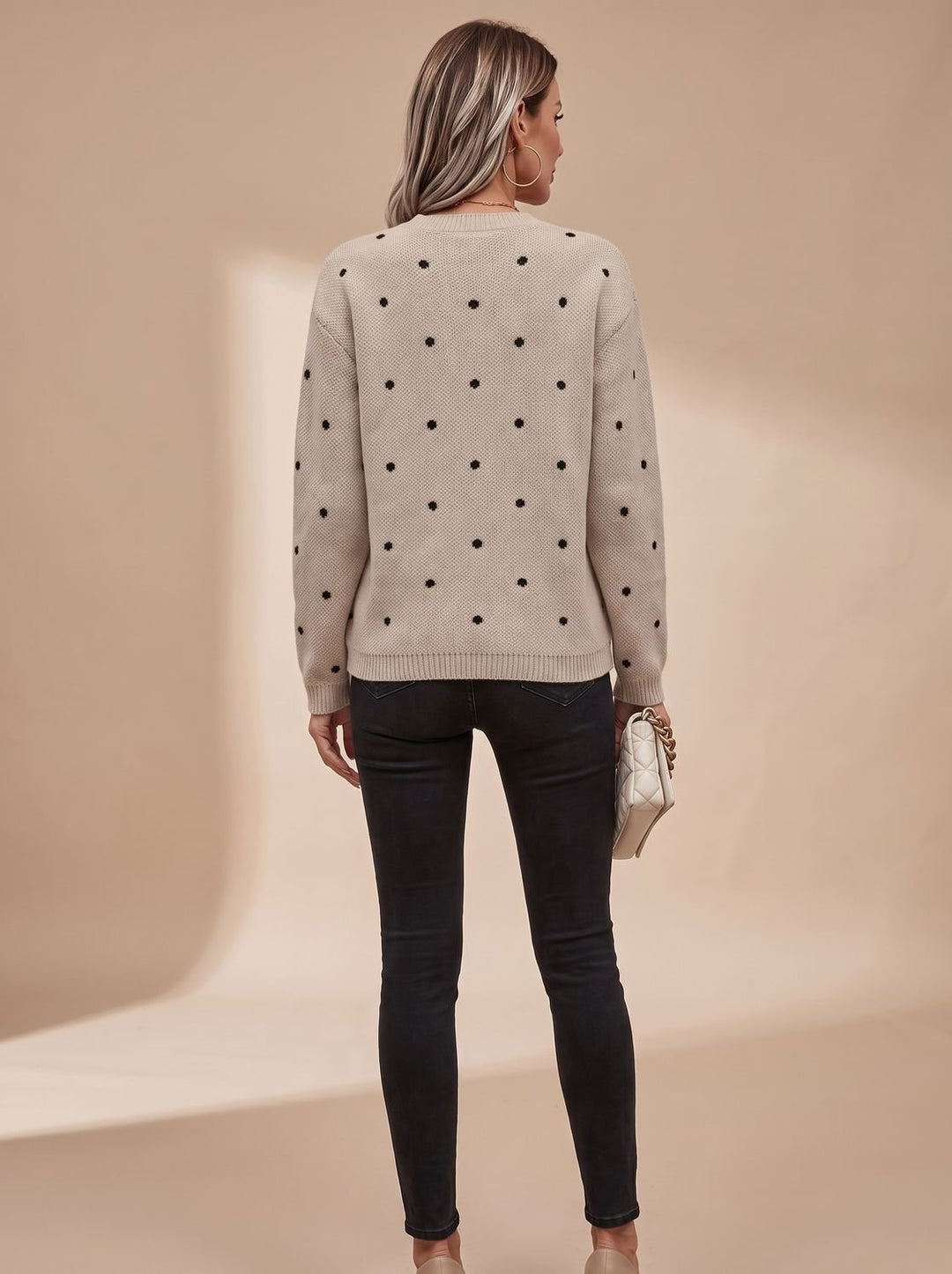 Women's Polka Dot Crewneck Knitwear Ribbed-Trim Sweater