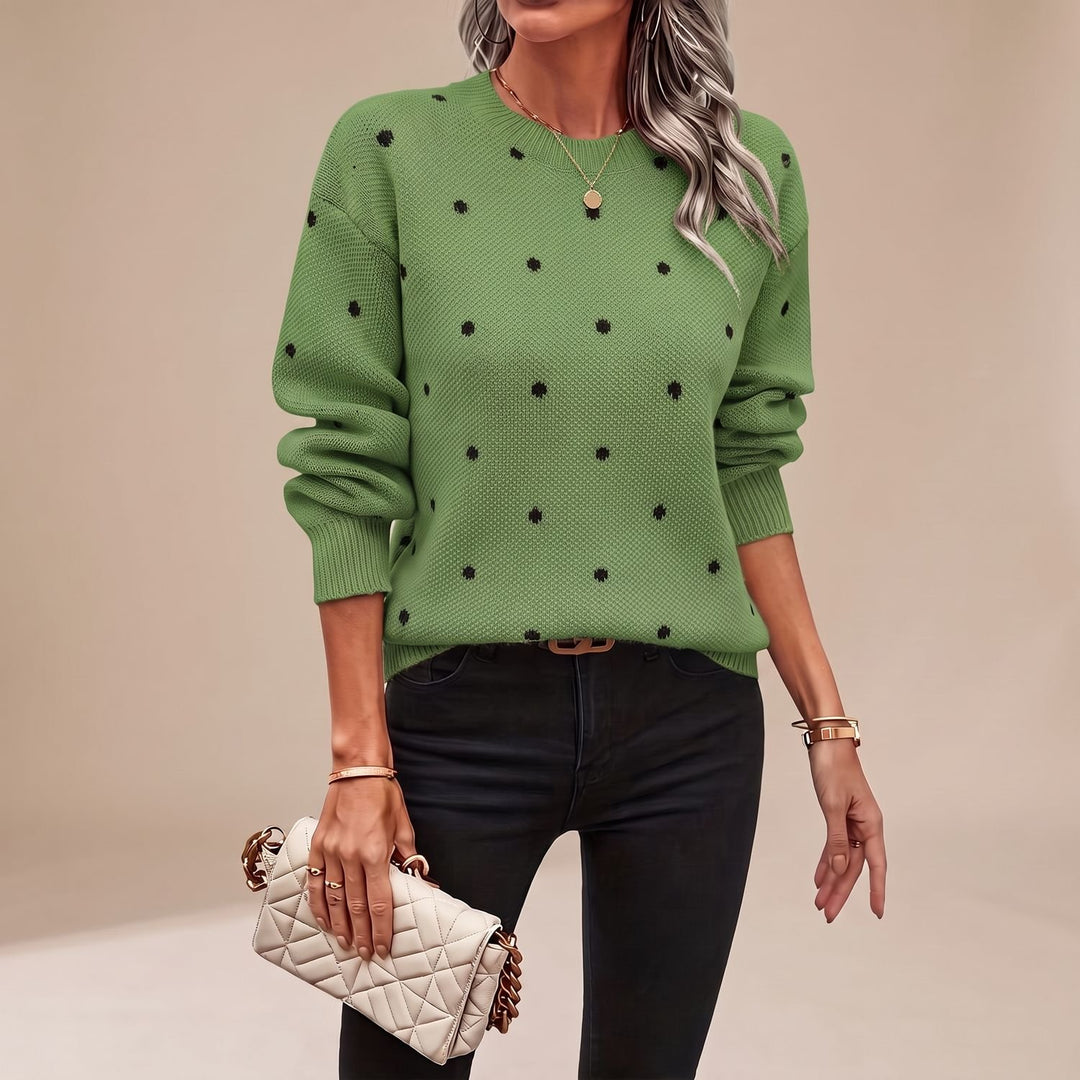 Women's Polka Dot Knit Pullover Sweater Relaxed Crewneck - Green