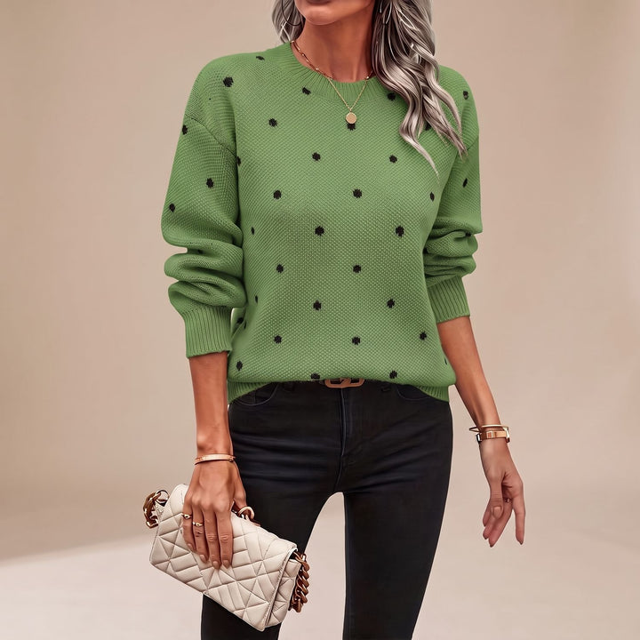 Women's Polka Dot Knit Pullover Sweater Relaxed Crewneck - Green