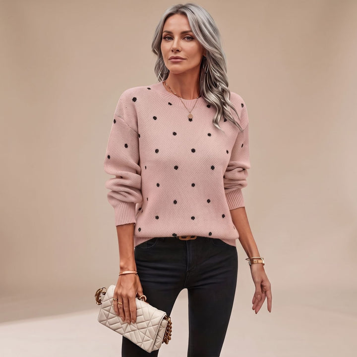 Women's Polka Dot Knit Pullover Sweater Relaxed Crewneck - Pink