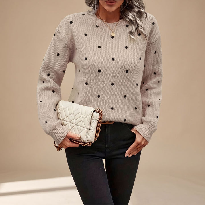 Women's Polka Dot Knit Pullover Sweater Relaxed Crewneck