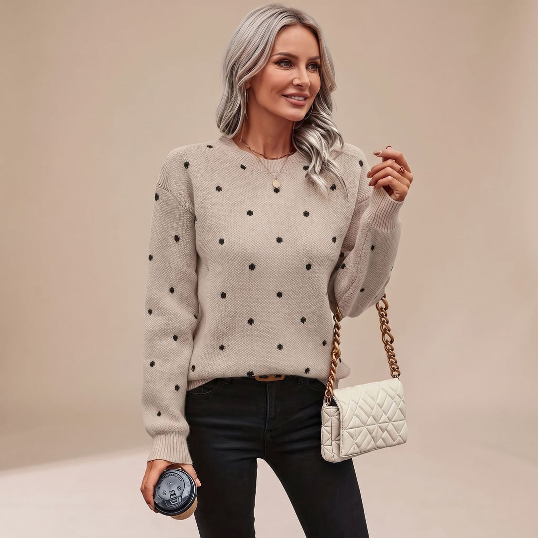 Women's Polka Dot Knit Pullover Sweater Relaxed Crewneck