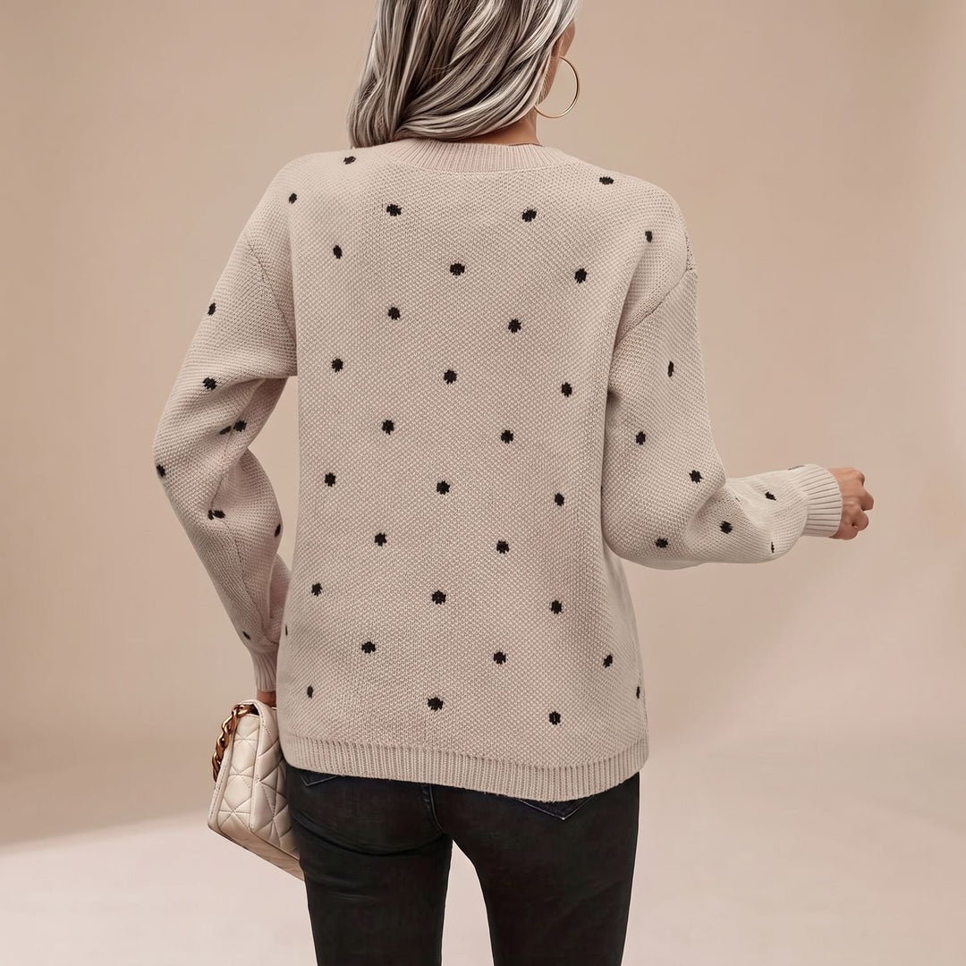 Women's Polka Dot Knit Pullover Sweater Relaxed Crewneck