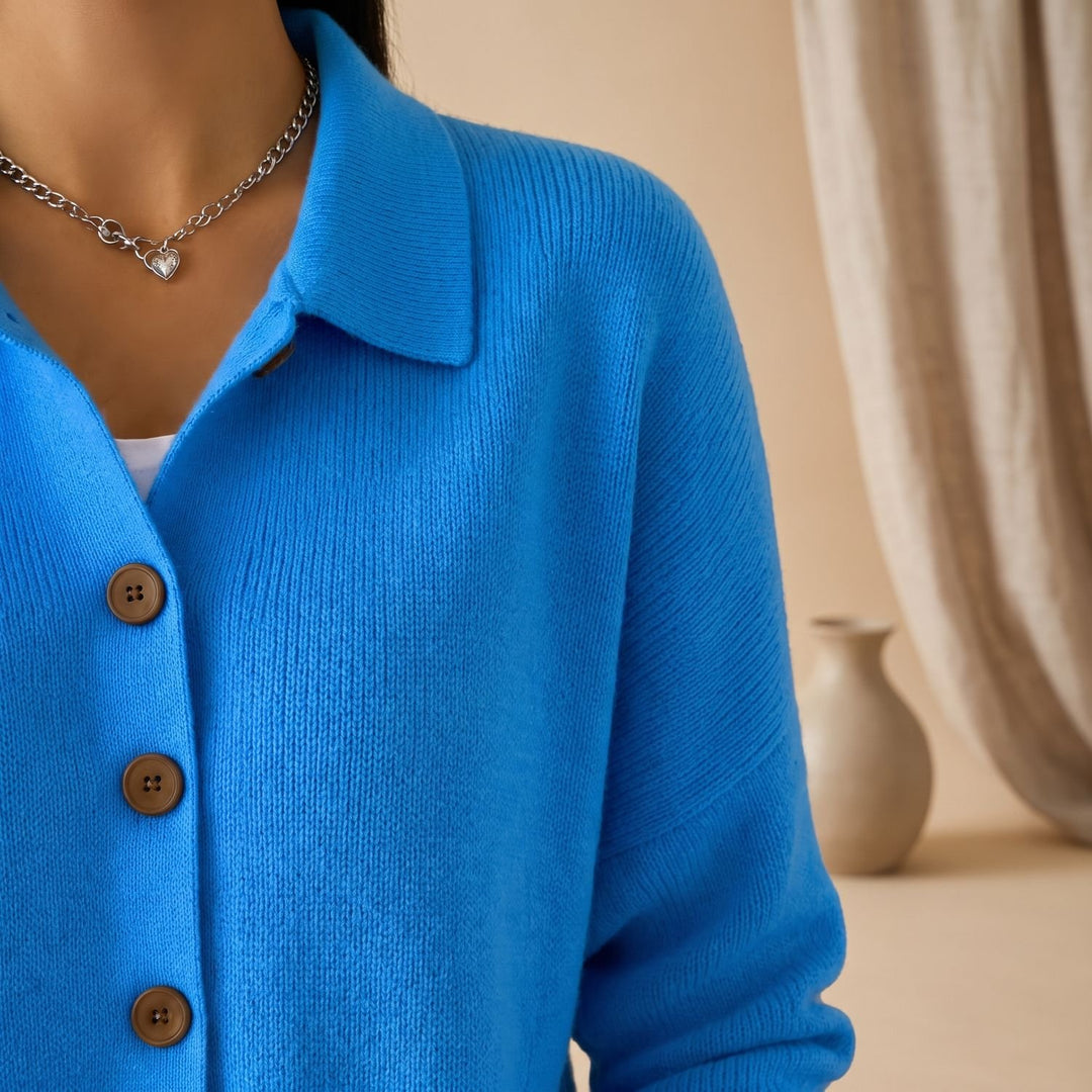 Women's Polo-Collar Button-Front Knit Cardigan