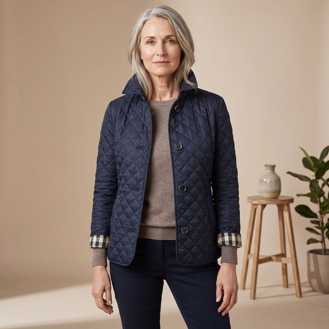 Women's Quilted Button-Front Tailored Jacket - Blue