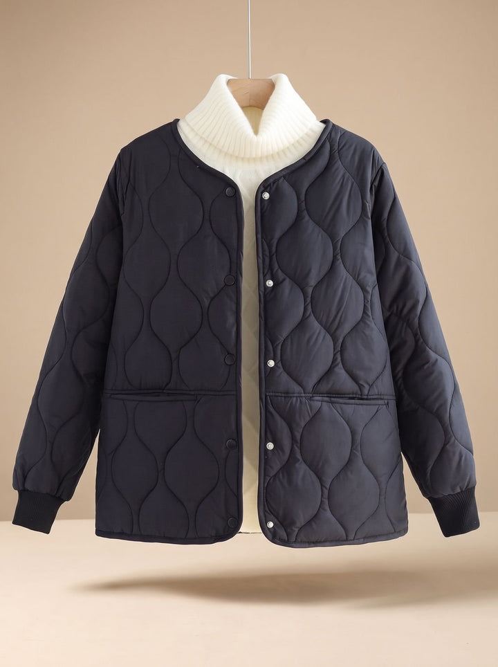 Women's Quilted Cotton-Padded V-Neck Snap-Button Jacket