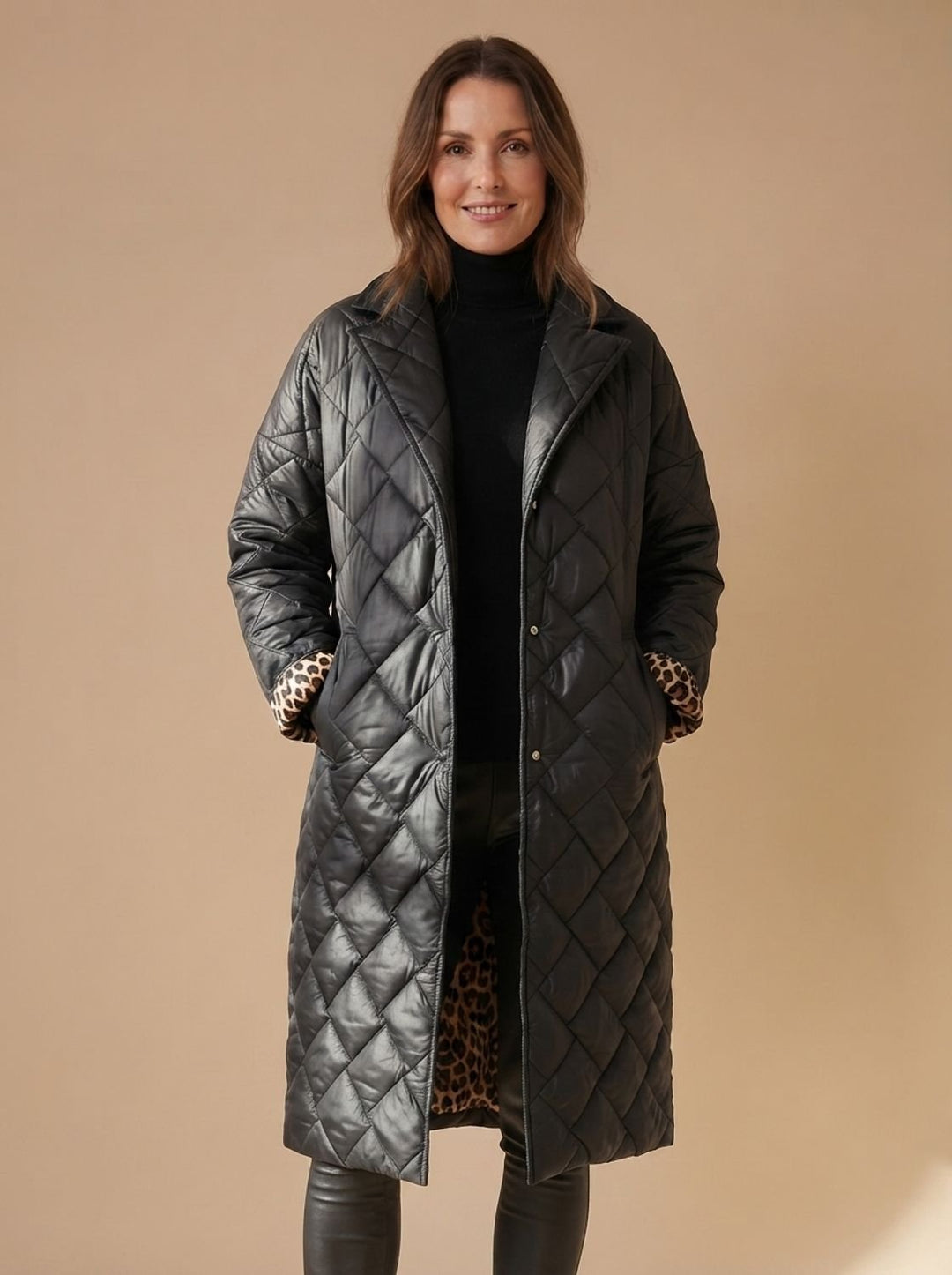 Women's Quilted Diamond-Stitch Mid-Length Winter Coat