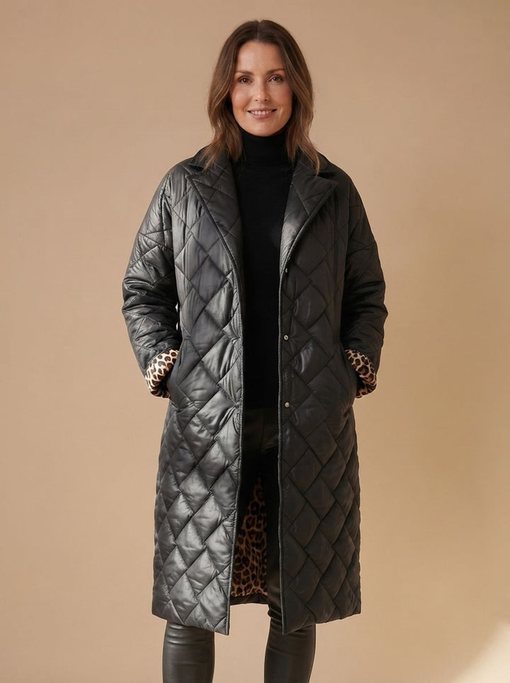 Women's Quilted Diamond-Stitch Mid-Length Winter Coat