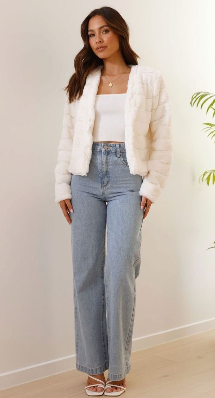 Women's Quilted Faux Fur Cropped Open-Front Evening Jacket