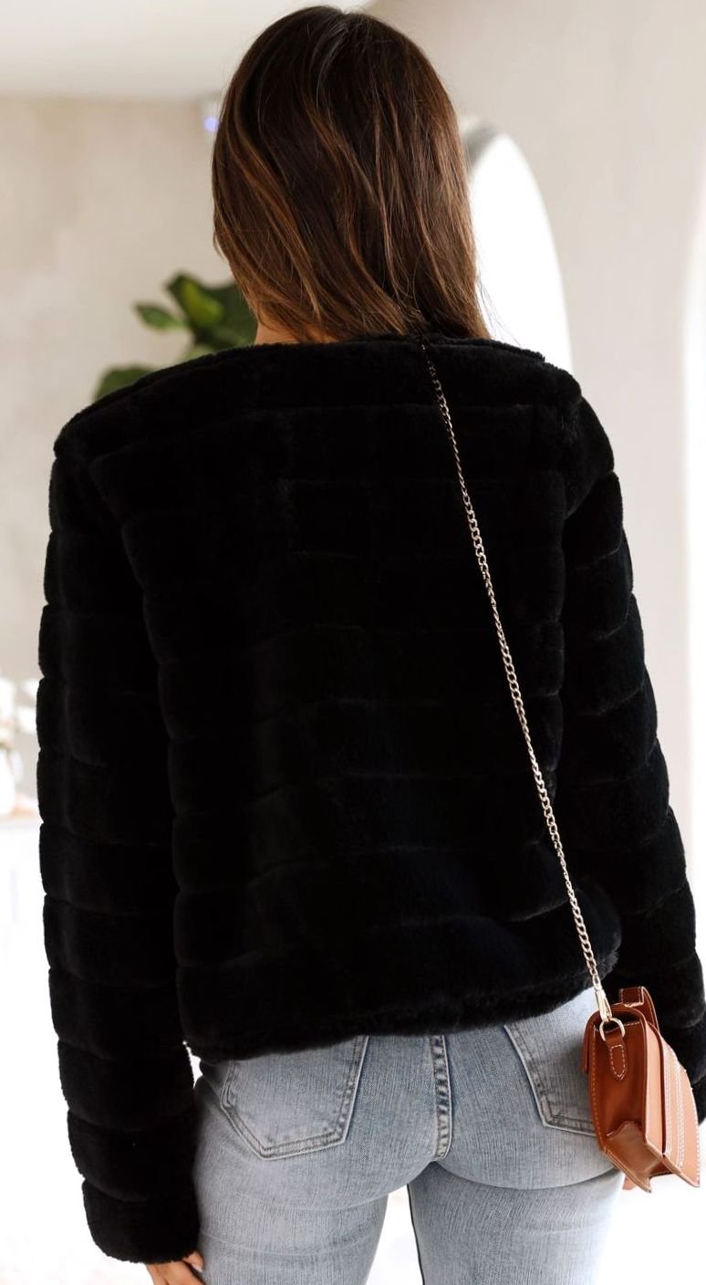 Women's Quilted Faux Fur Cropped Open-Front Evening Jacket
