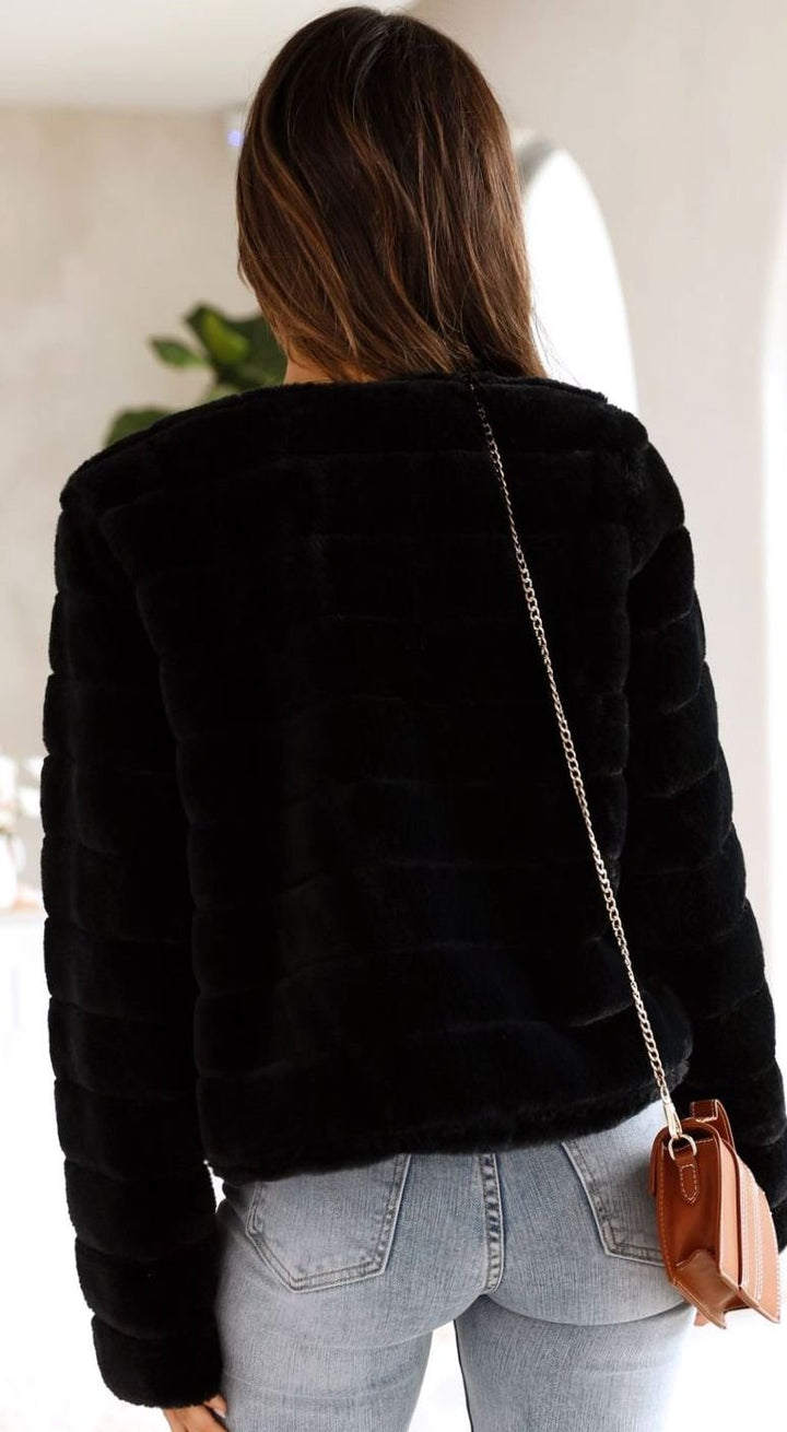 Women's Quilted Faux Fur Cropped Open-Front Evening Jacket
