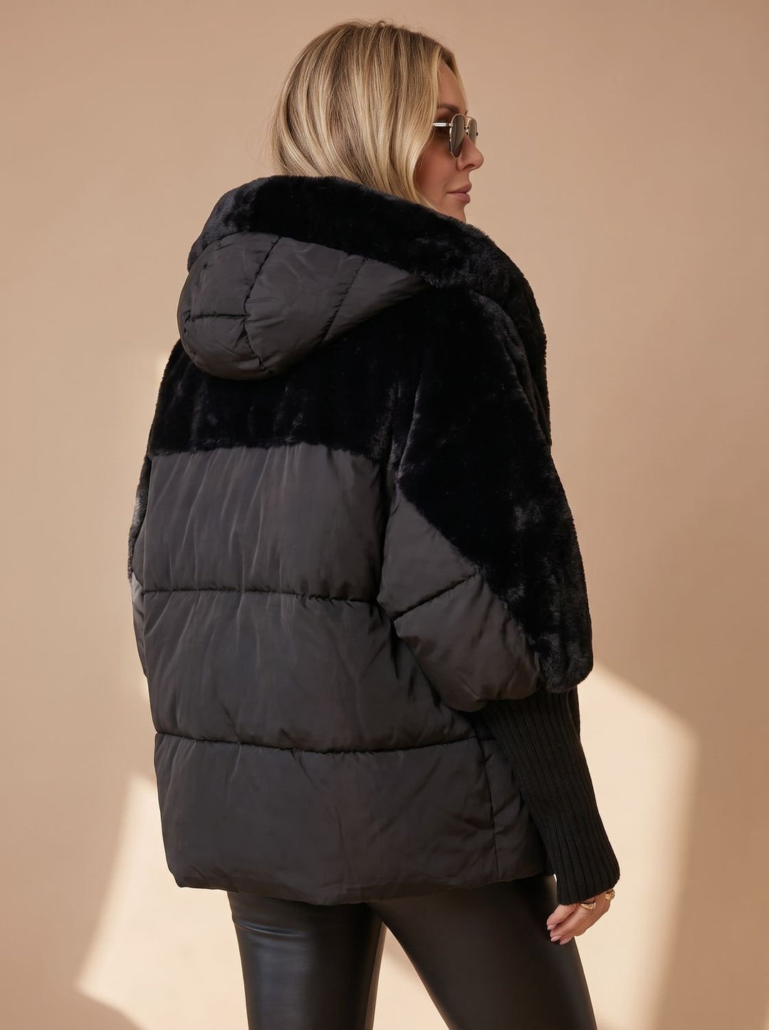 Women's Quilted Faux Fur Hooded Puffer Winter Jacket