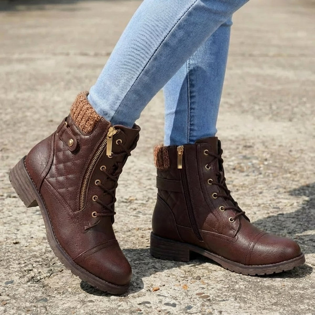 Women's Quilted Faux Leather Lace-Up Side Zip Ankle Boots