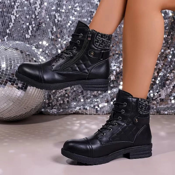 Women's Quilted Faux Leather Lace-Up Side Zip Ankle Boots
