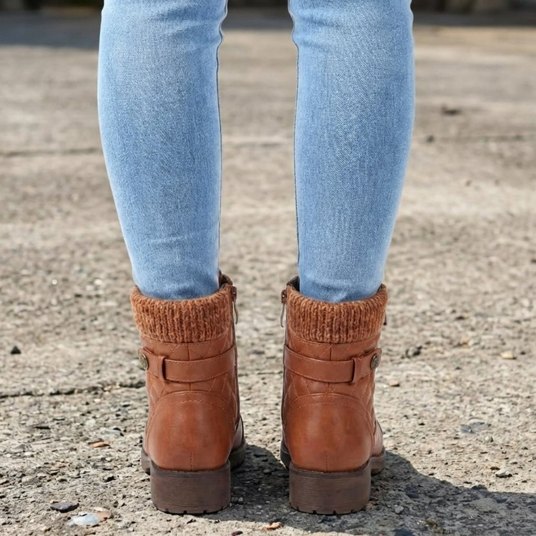 Women's Quilted Faux Leather Lace-Up Side Zip Ankle Boots