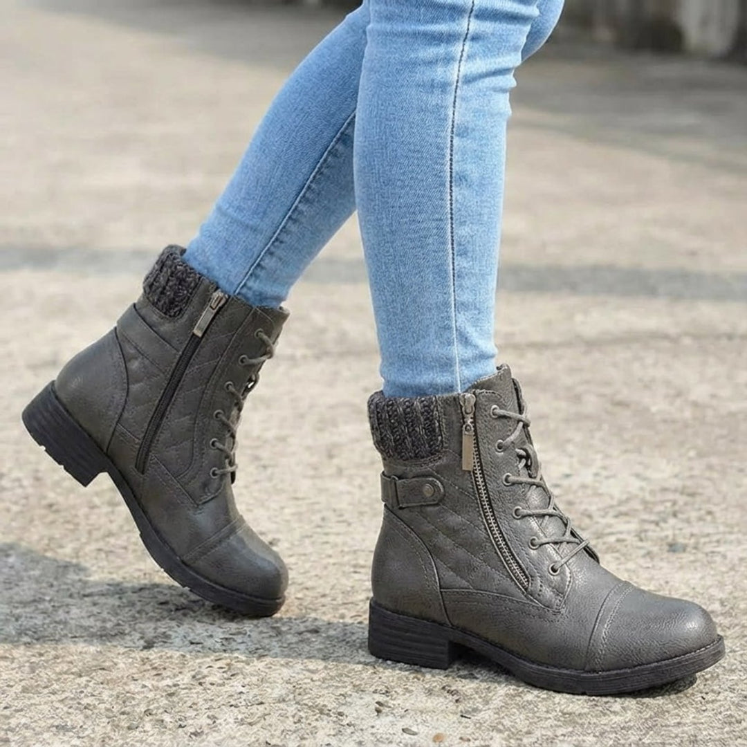 Women's Quilted Faux Leather Lace-Up Side Zip Ankle Boots