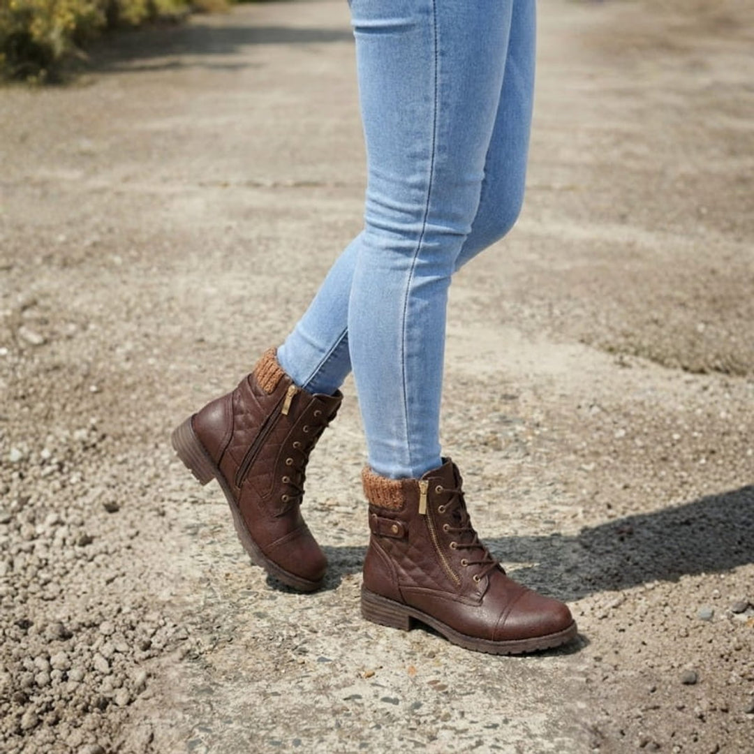 Women's Quilted Faux Leather Lace-Up Side Zip Ankle Boots