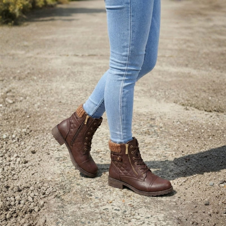 Women's Quilted Faux Leather Lace-Up Side Zip Ankle Boots