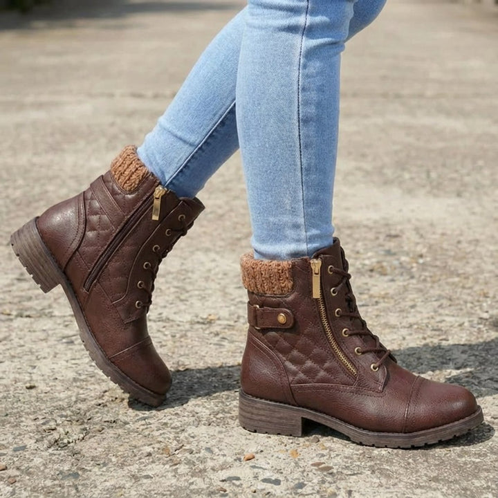 Women's Quilted Faux Leather Lace-Up Side Zip Ankle Boots