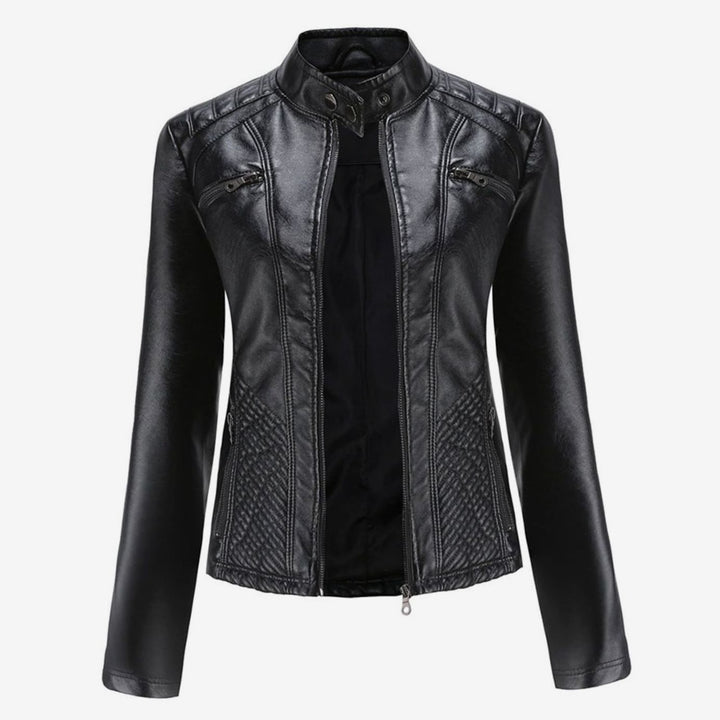 Women's Quilted Faux Leather Zip-Up Biker Jacket - Black