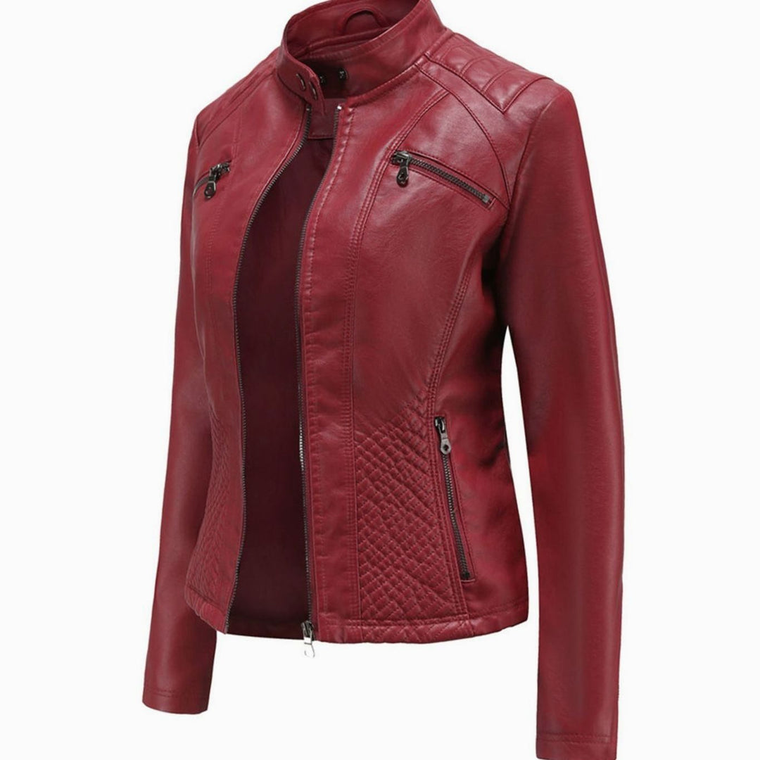 Women's Quilted Faux Leather Zip-Up Biker Jacket