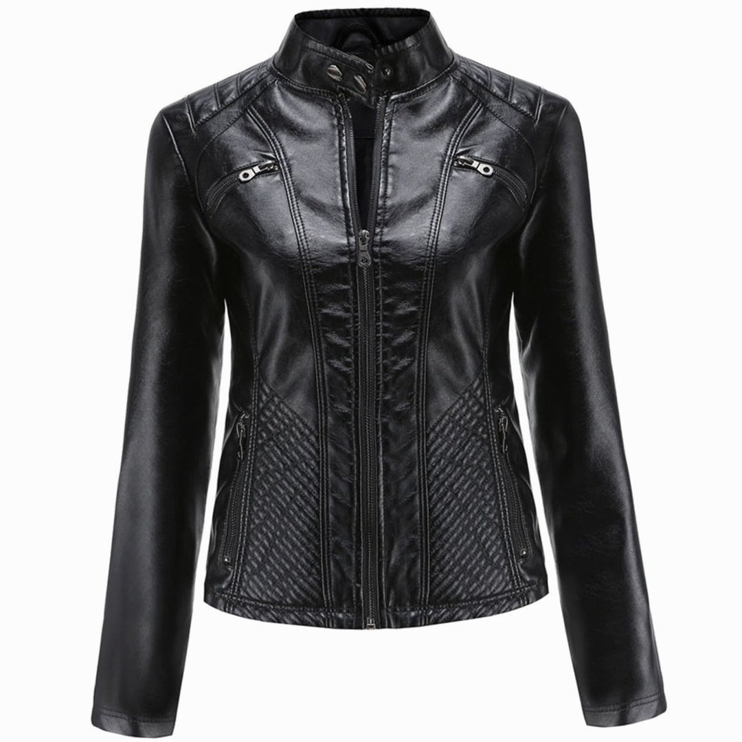 Women's Quilted Faux Leather Zip-Up Biker Jacket