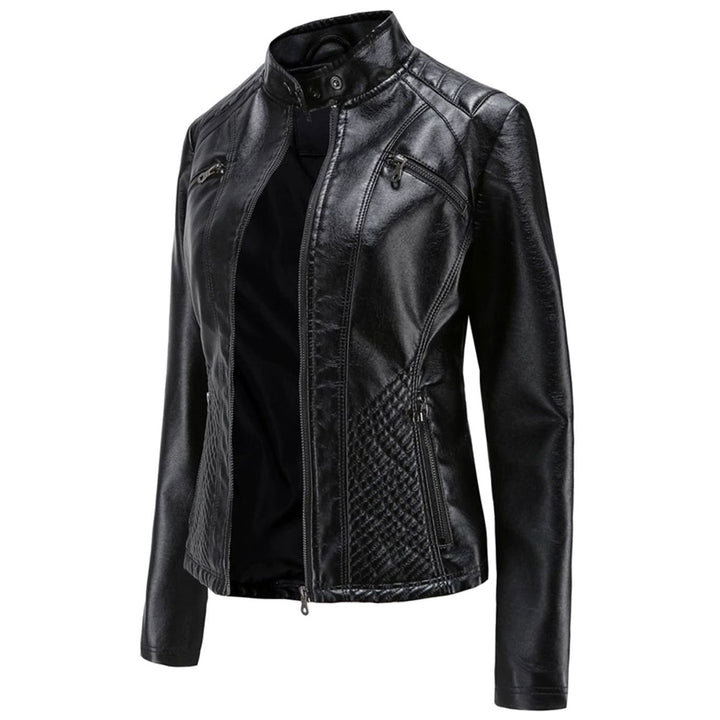 Women's Quilted Faux Leather Zip-Up Biker Jacket