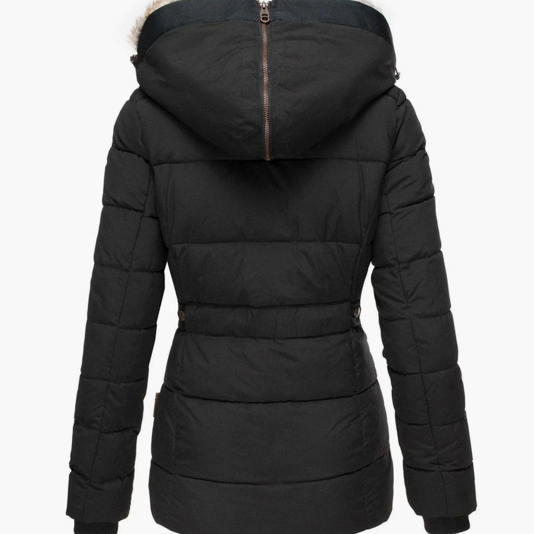Women's Quilted Fur-Hood Zip-Up Winter Puffer Jacket