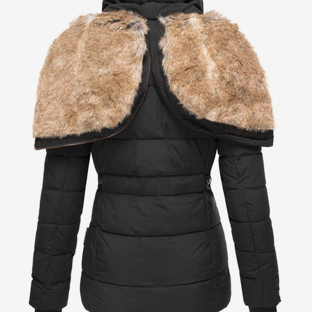 Women's Quilted Fur-Hood Zip-Up Winter Puffer Jacket