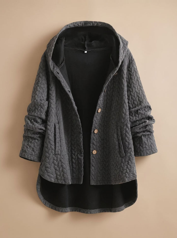 Women's Quilted Hooded Button-Front Asymmetric Coat - Gray