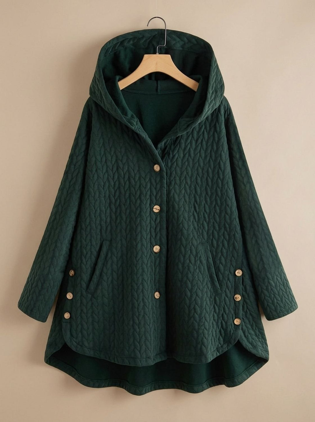 Women's Quilted Hooded Button-Front Asymmetric Coat - Green