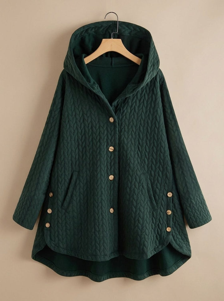 Women's Quilted Hooded Button-Front Asymmetric Coat - Green