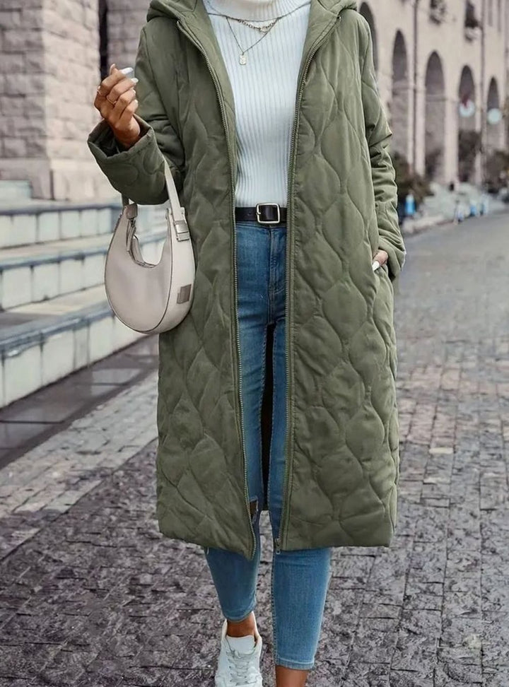 Women's Quilted Hooded Puffer Jacket Long Zip-Up Coat