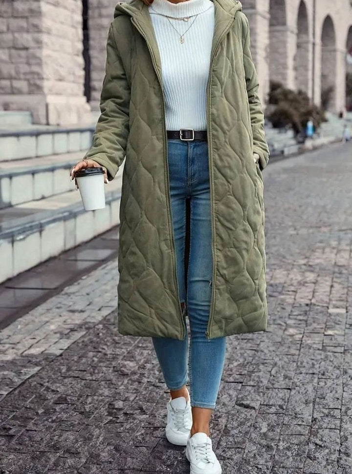 Women's Quilted Hooded Puffer Jacket Long Zip-Up Coat
