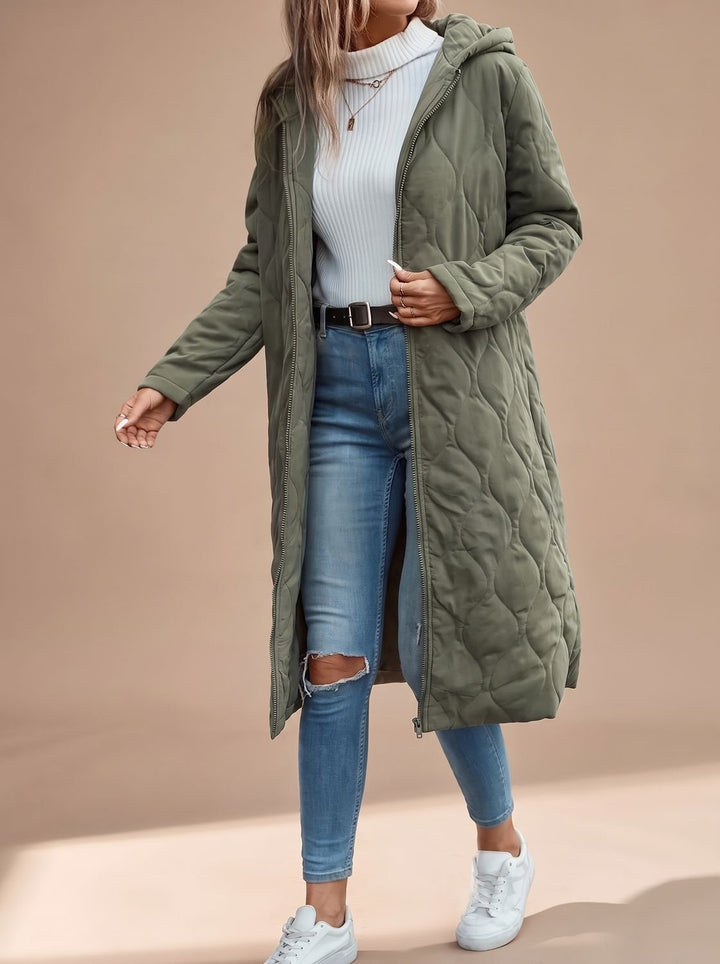 Women's Quilted Hooded Puffer Jacket Long Zip-Up Coat