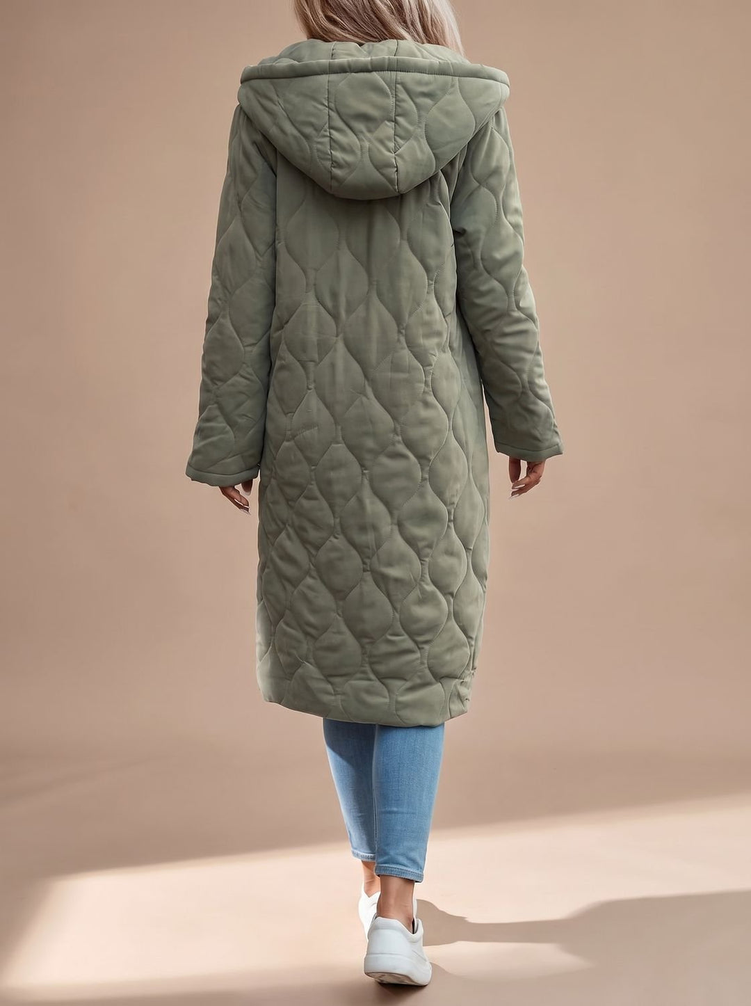 Women's Quilted Hooded Puffer Jacket Long Zip-Up Coat