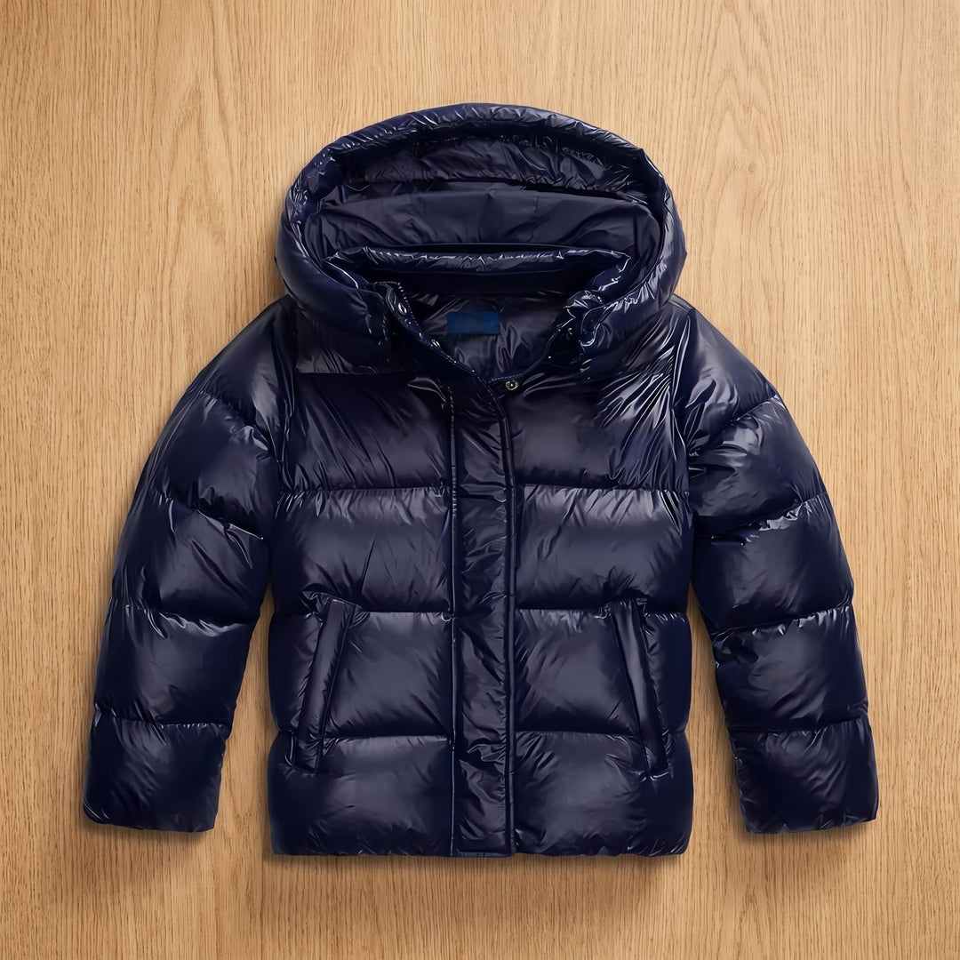 Women's Quilted Hooded Puffer Winter Jacket Full-Zip - Navy Blue