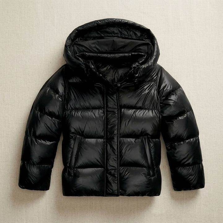 Women's Quilted Hooded Puffer Winter Jacket Full-Zip - Black