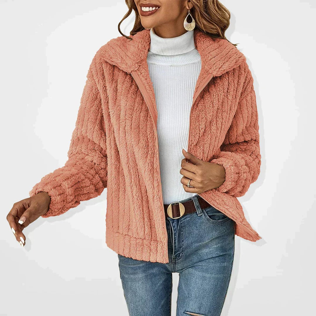 Women's Quilted Jacket Fluffy Zip-Up Plush Fleece Coat - Rose